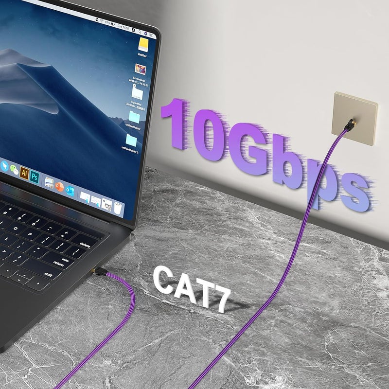 JD Cat 7 Ethernet Cable, Nylon Braided Flat Design High Speed Internet LAN Cable, 10Gbps 600MHz Network Cable Compatible for Gaming PC, PS5, Xbox, Modem, Router, Low Latency Ethernet Cord, 100 Feet - Image 3